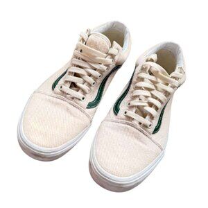 Vans Old Skool Beige Canvas Sneakers with Green Stripe – Size 10